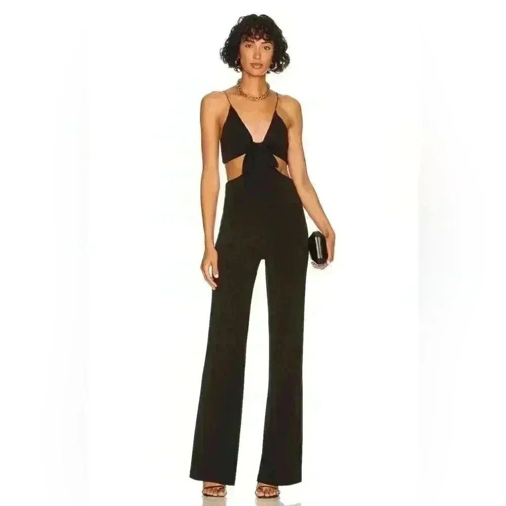 Alice + Olivia Womens Havana Cut-Out Front Tie Wide Leg Jumpsuit Size 10 NWT